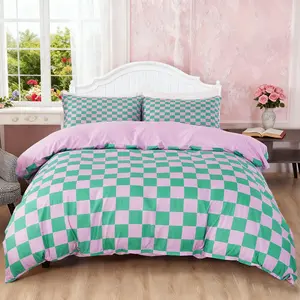 Classic Colorblock Chessboard Design Bedding Set with 2 Pillowcases, Soft Comfortable Home Decor, Perfect Gift for Christmas New Year Valentine's Day