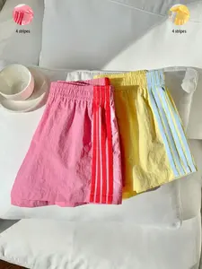 2-Pack Women's Side Striped Elastic Waist Casual Lightweight Summer Shorts, Fashionable Home Wear, Loose-Fitting Short Pants for Ladies