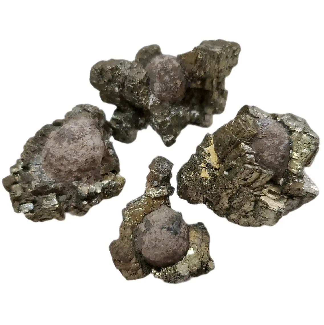 Pyrite Encased Mini Geodes - Total of 4 Count crystal raw real shiny Natural crystal ornament geode free form