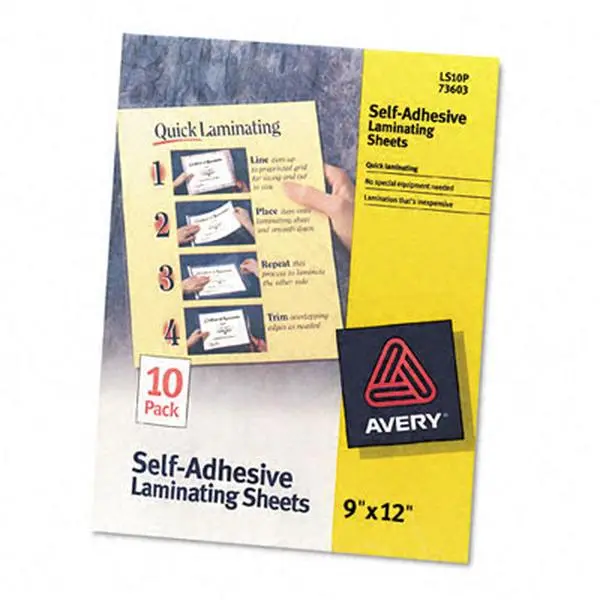 Avery 73603 Clear Self-Adhesive Laminating Sheets- 3 mil- 9 x 12- 10/Pack