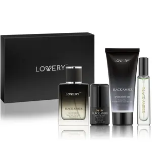 LoveryGifts Black Amber Bath and Body Care - 4pc Mens Gift Set