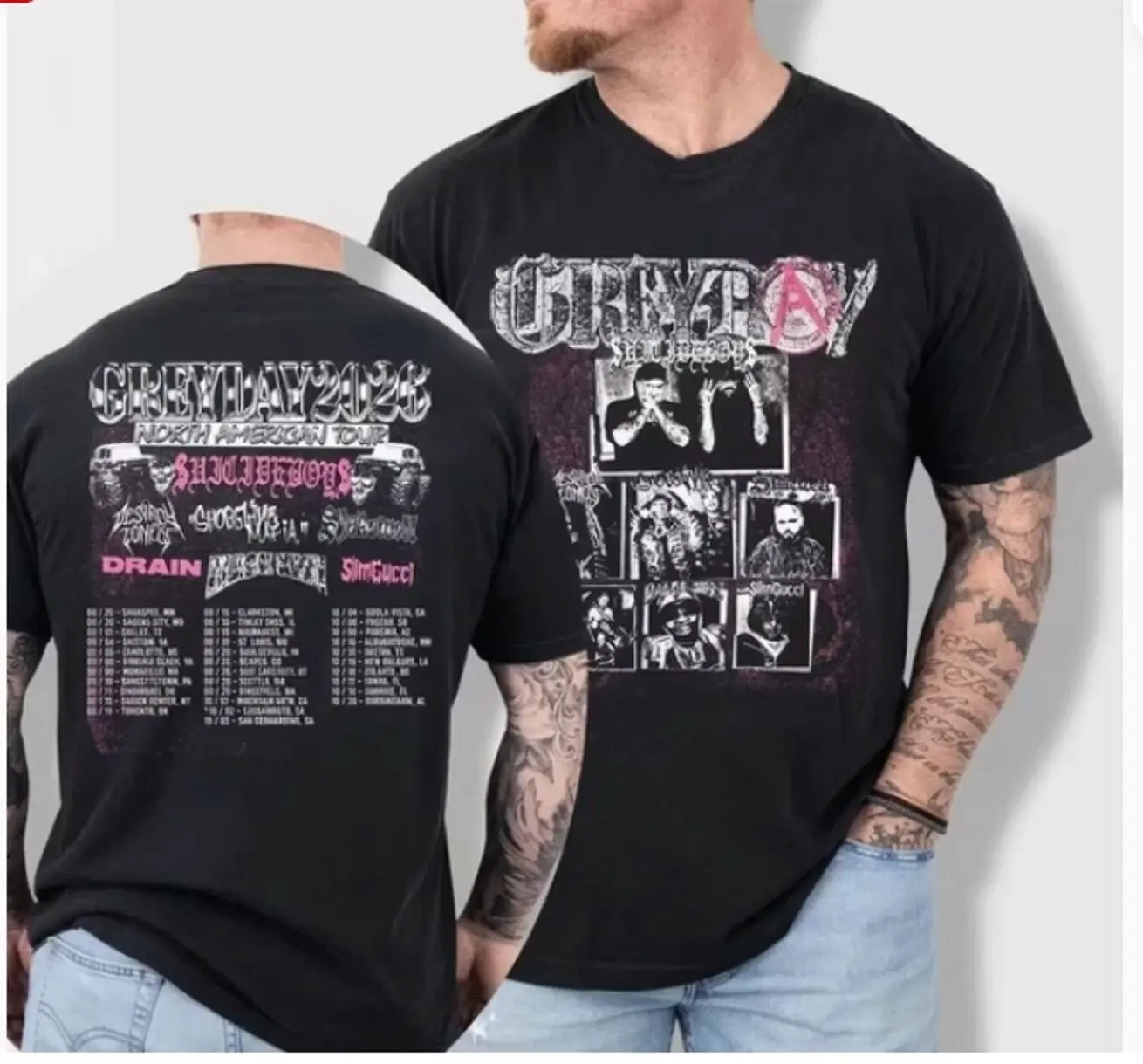 Retro Mussic #Grey Day 2026 T-Shirt, $uicideboys Inspired Graphic Two Sided T-Shirt TBK