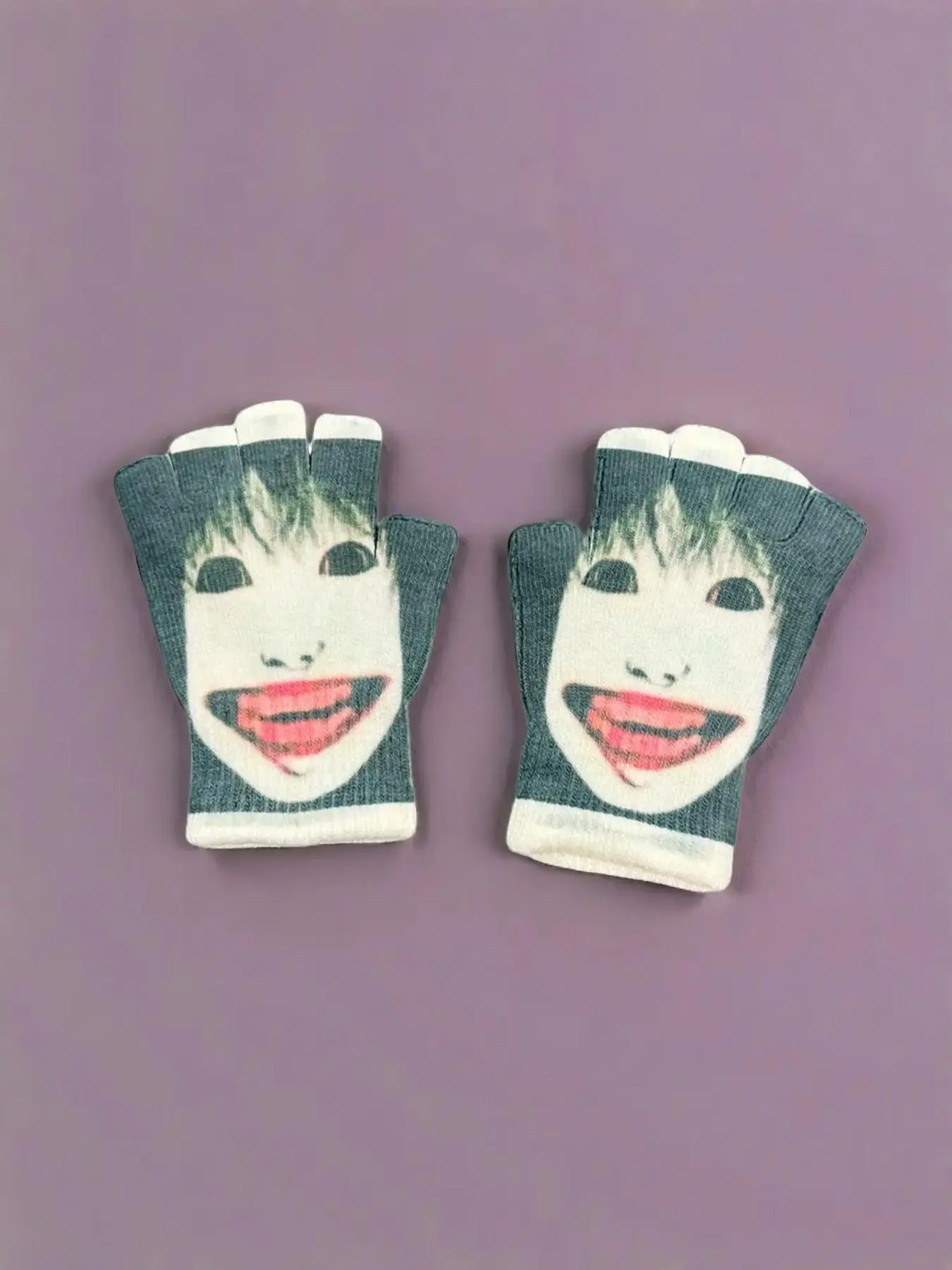 Abstract Print Fingerless Gloves, Soft Elastic Knit Fabric, Cute Vintage Design, Perfect for Cold Weather & Parties, Women's Winter Accessories