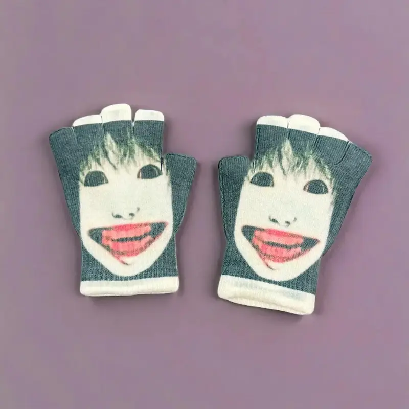 Abstract Print Fingerless Gloves, Soft Elastic Knit Fabric, Cute Vintage Design, Perfect for Cold Weather & Parties, Women's Winter Accessories