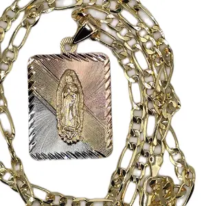 Gold-Tone Virgin Mary Pendant Necklace with Intricate Design and Durable Chain for Everyday Wear