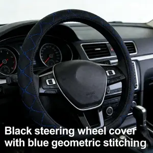 2026 New Non-Slip Breathable Car Steering Wheel Cover, Blue Pattern, Universal Fit for Multiple Cars, Durable All-Season Use