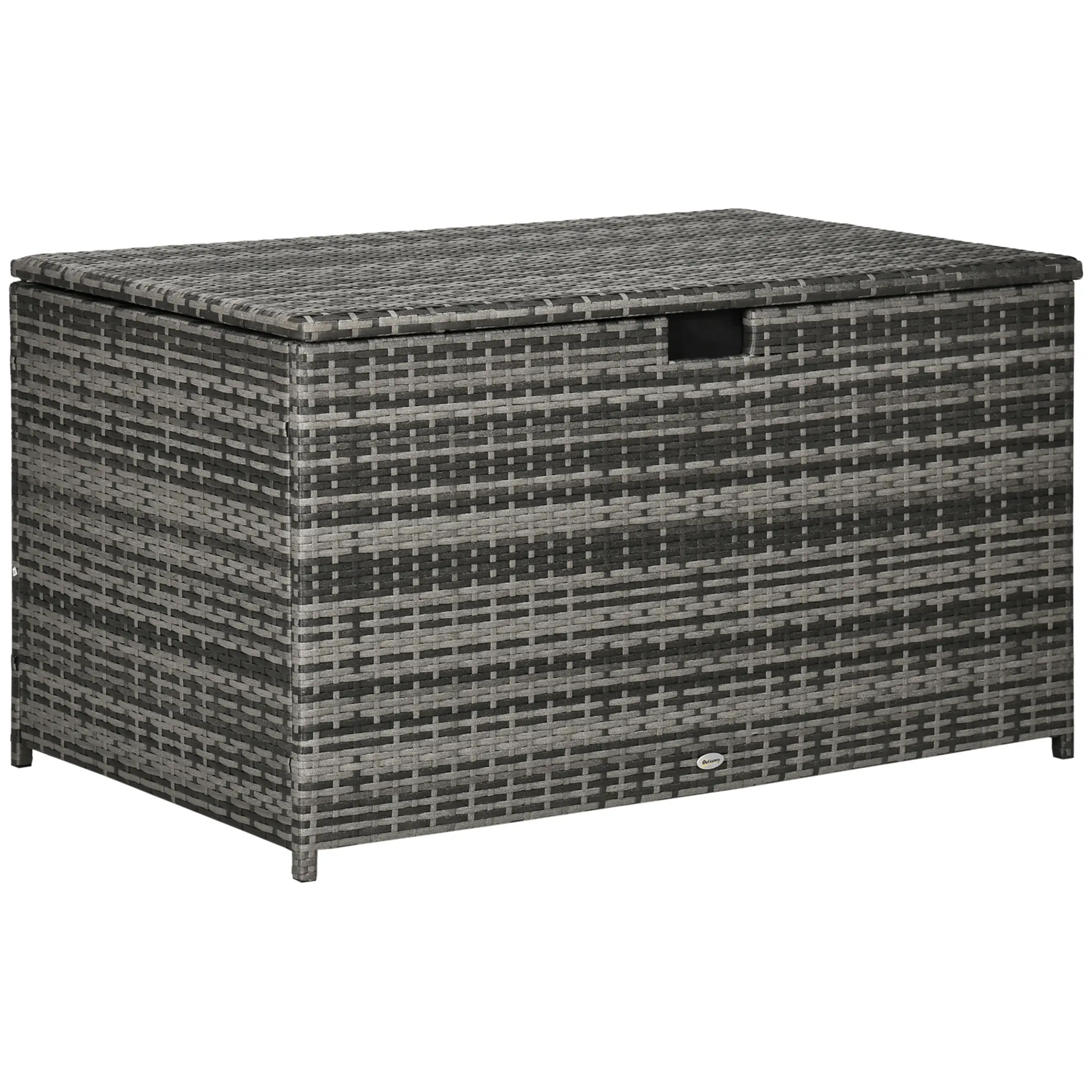 Outsunny 113 Gallon Deck Box, Rattan Outdoor Storage Box, Waterproof Storage Container for Indoor, Patio Furniture Cushions, Pool Supplies, Garden Tools, Brown