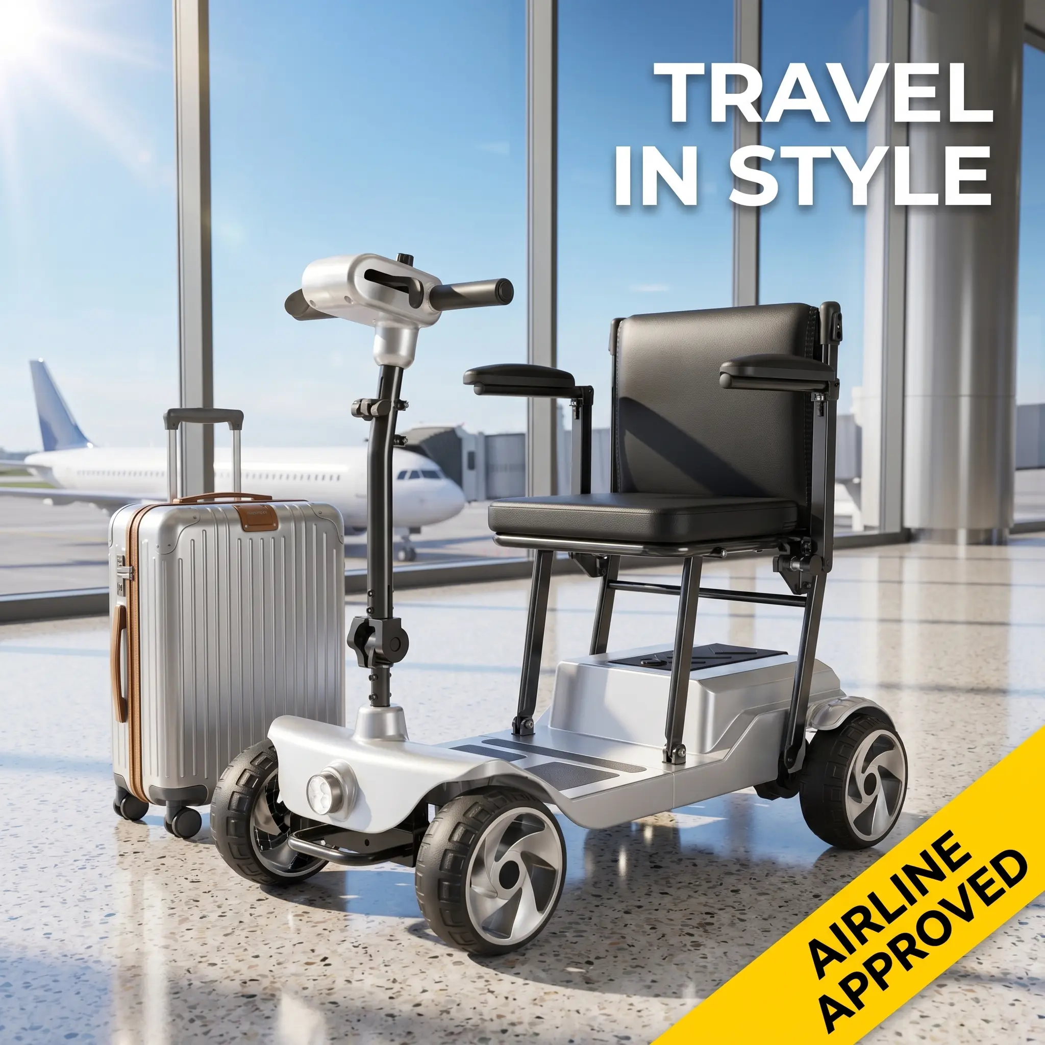 Fritton Folding Electric Mobility Scooter for Adults - Unisex Mobility Aid, 4-Wheel, 15 Mi/28 Mi Range, 300LBS Capacity, Compact Folded Lightweight Portable, Functional LED Headlights, Basket, Charger Included (Elder Gift)