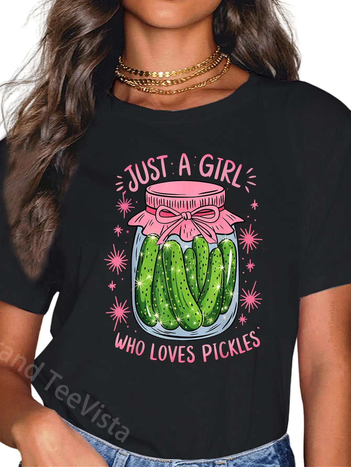 Men's 100% Cotton Vintage Unisex Cut Short-Sleeve Tops - Pickles Theme "Just a Girl Who Loves Pickles" Funny Graphic Round Neck Casual Streetwear Tee for All Seasons (Small, Large Sizes), Shortsleeve, Women, Funny Print, Casual Cut