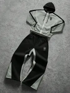Sporty Chic Contrast Piping Tracksuit Set with Star Graphic - Full Zip Hooded Jacket & High Waist Drawstring Joggers - Comfortable Aesthetic Activewear for Gym, Dance, and Airport Fashion Sweat Suit Set