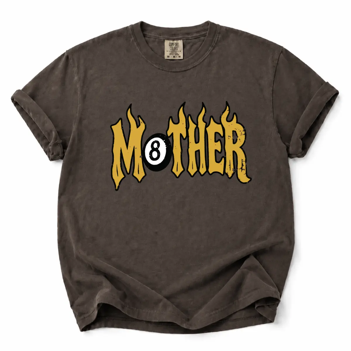 Comfort Colors Mother 8 Ball Graphic T-Shirt, Funny Mom Retro Flame Design Tee, Vintage Aesthetic Gift for Mothers