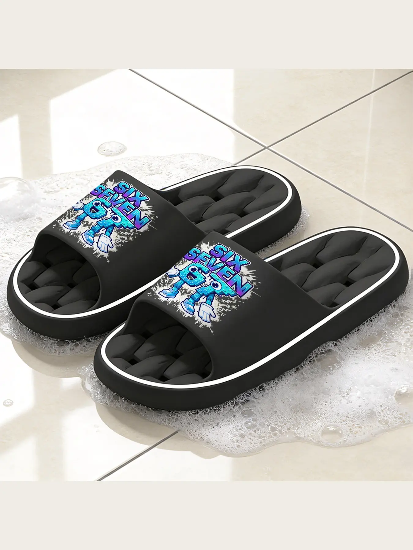 Retro Pixel Graphic Slippers for Kids, Fun 6 7 Cartoon Character Design Non-Slip Soft Plush House Slippers, Comfortable Warm Cozy Indoor Bedroom Slip On Slippers for Boys Girls, Cool Gaming Style Lightweight Home Footwear