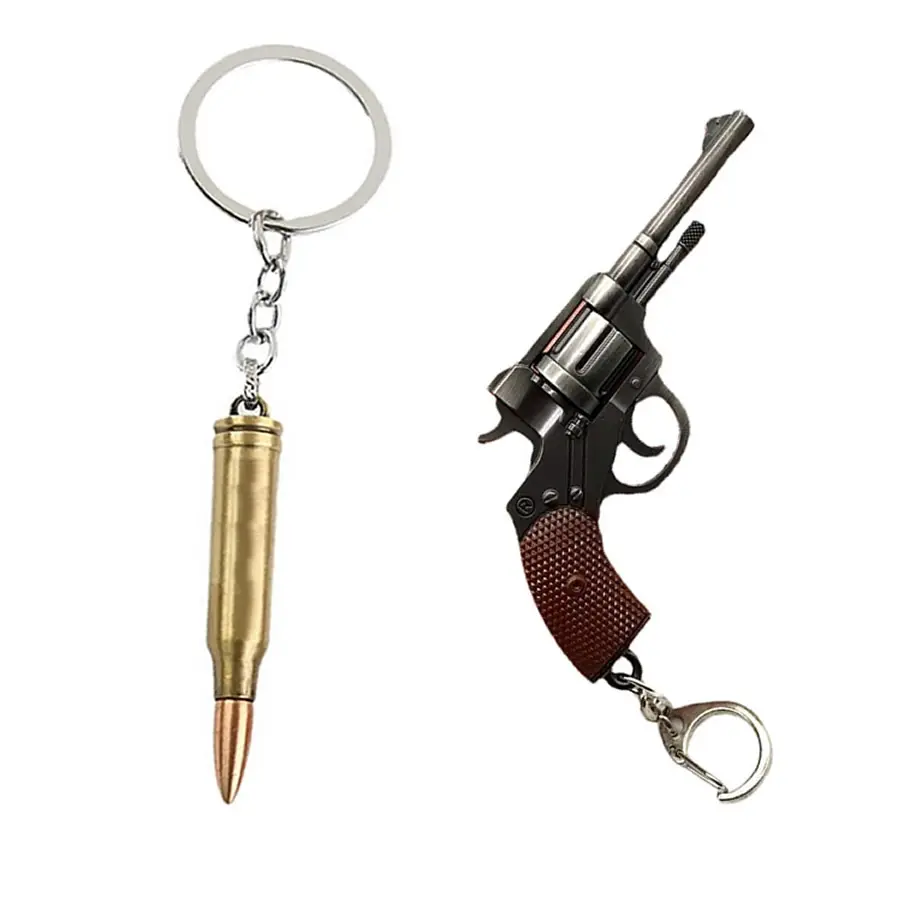 Metal Bullet Model Revolver Pistol Keychain - Lightweight Unisex Gift, Backpack & Car Keyring, Festive Party Cosplay Accessories