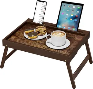 Bamboo Breakfast Tray with Foldable Legs & Detachable Stand | Ergonomic Handle | Portable Bed Tray for Eating, Working, Laptop, Tablet, and Phone