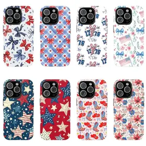 Patriotic Bow Non-Woven Cellphone Case - 4th of July Red White Blue Stars Flag Accessory, Comfortable Grip Cloth Rubber Casing for iPhone 17 Pro Max, Samsung Galaxy S25, US Pride Protection for Girly Gift Devices