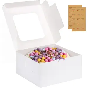 24 count Cake Boxes, 10x10x5 Inches White Square Bakery Boxes with Window Cajas Pasteles for Cake, Mother's Day, Pastries, Chocolates, Cookies, Pie, Birthday Party, Wedding, Graduation