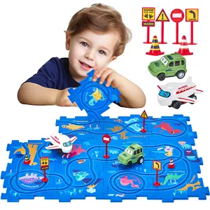 hahaland 12 PCS Racer Car Track Set, Dinosaur-Themed Puzzles, Educational Montessori Toys for Kids, Birthday Gifts, Boy Girl Toys