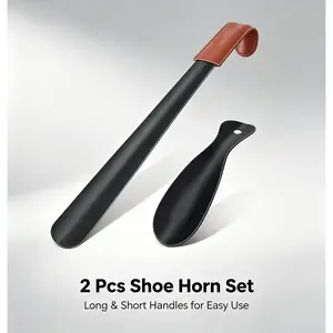 2-Piece Stainless Steel Shoe Horn Set - 16.5" Long & 7.5" Short Shoehorns for Boots, Sneakers, Seniors & Daily Use