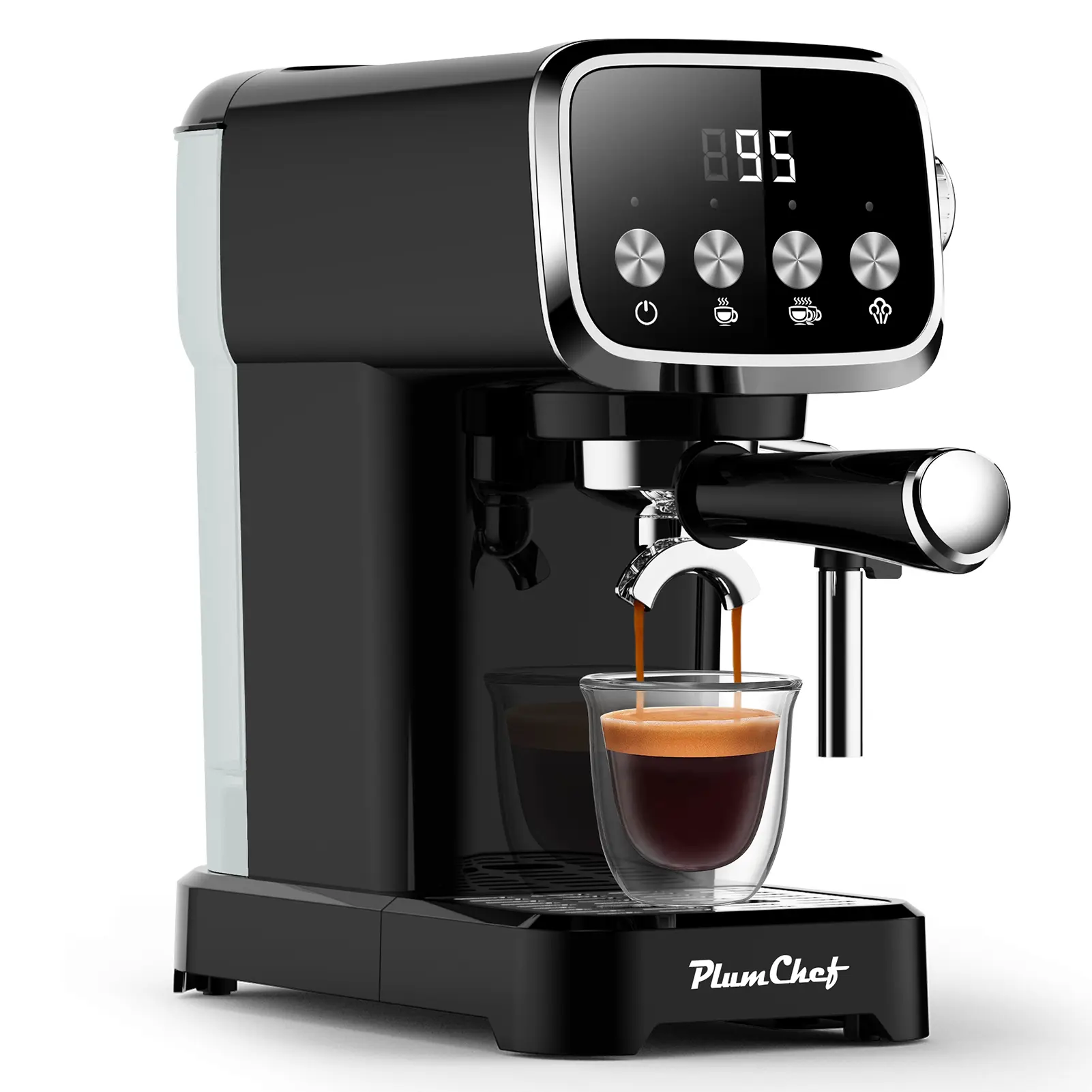 PlumChef20BAR Espresso Machine with Milk Frother, Built-in Cup Warmer, 43 OZ Detachable Tank, for Rich Espresso, Americano, Latte, Compact Space-Saving Design, Screen Button,Black espresso  machines coffee machine stainless steel professional maker