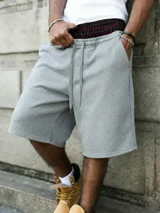 Men's Oversized Baggy Sweat Shorts, Gym Sports Shorts, Soft Breathable Shorts, Grey Athletic Shorts with Contrast Plaid Waistband, Drawstring Waist & Side Pockets, Soft French Terry Fabric, Daily Wear, Weekend Hangouts, Street Style Enthusiasts