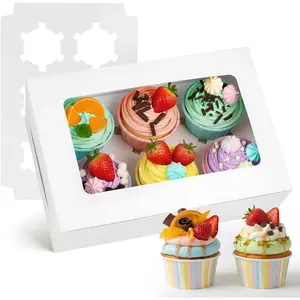 6PCS White Cupcake Boxes, 6 Count Cupcake Containers with Window Holding 36 Pastry Box for Birthday Holiday Party Bakery Supplies