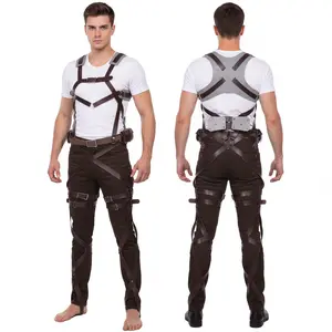 Attack on Titan Cosplay Costume Shingeki No Kyojin Recon Corps Mikasa Ackerman Harness Belt Hook Menswear Birthday High-Quality Leather Elastic Wings of Freedom Belt for Anime Fans
