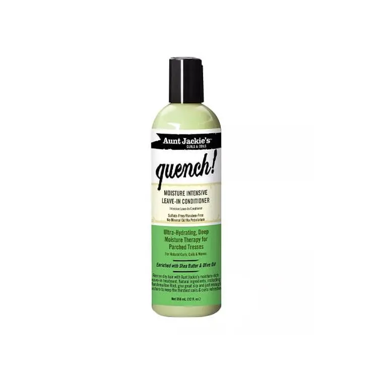 Aunt Jackie’s Quench Intensive Nourishing Leave-In Liquid Conditioner - 12 oz Unisex Natural Beauty Haircare, Shea & Olive Oil Hydrating, Aloe & Amino Acids Oil-Free, Light Moisturizing, Frizz Control, Botanical, Marshmallow Root Extracts, External Use