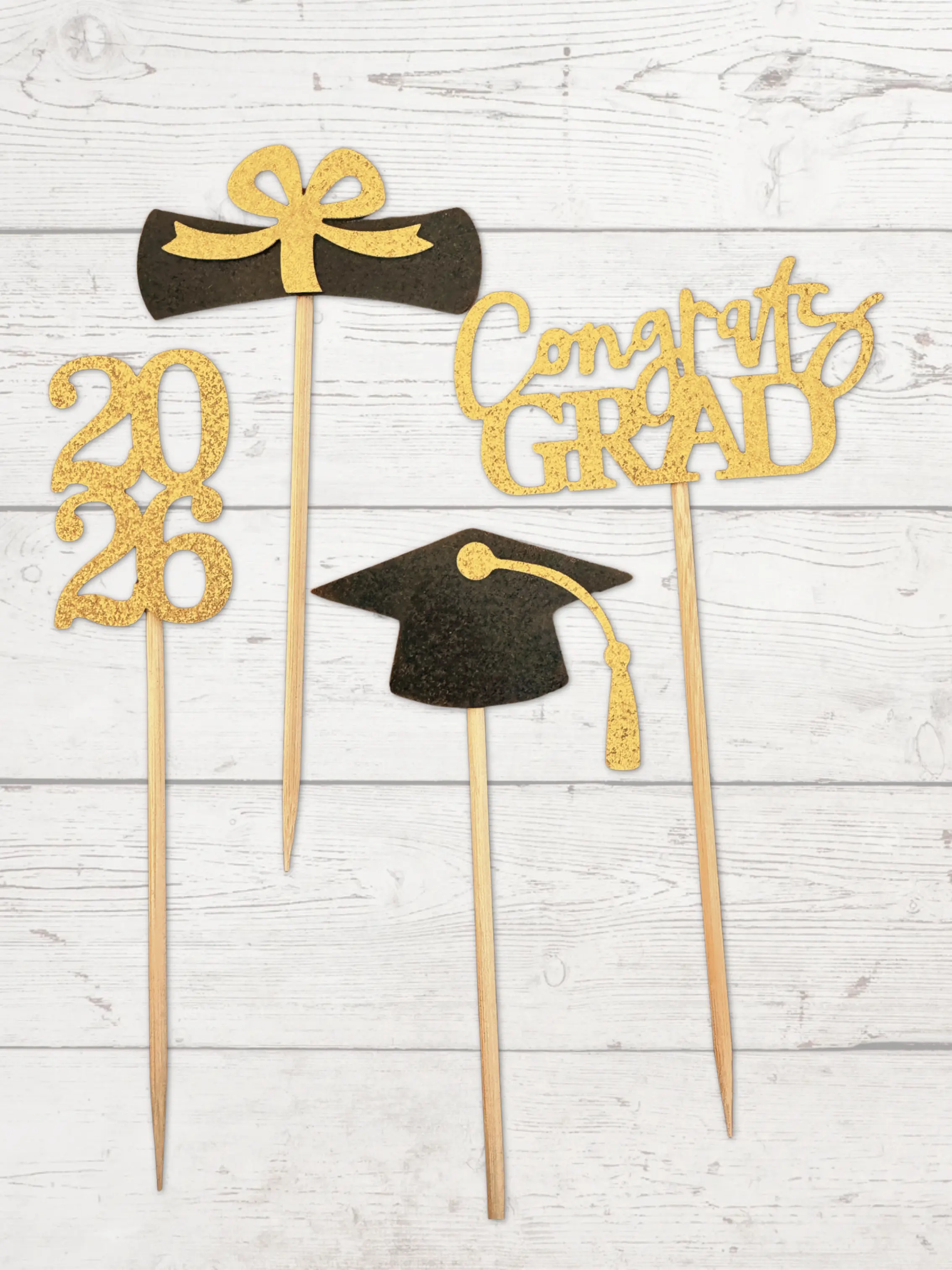 Class of 2026 Glitter Cupcake Toppers - Set of 12