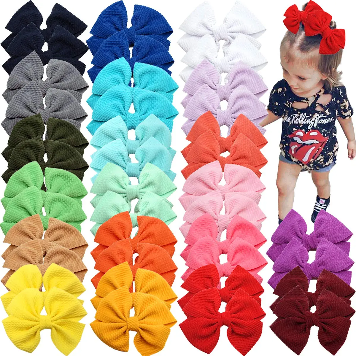 40 count 4" Hair Bows  Hair Clips for  Girls   Photographic Hair Accessories (20 Colors in Pairs)