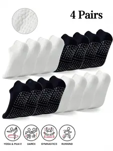 4 Pairs Women's Short Yoga Socks, Anti-Slip Professional Yoga Socks, Pilates Socks, Breathable, Ankle Grip, Soft and Comfortable, All Seasons