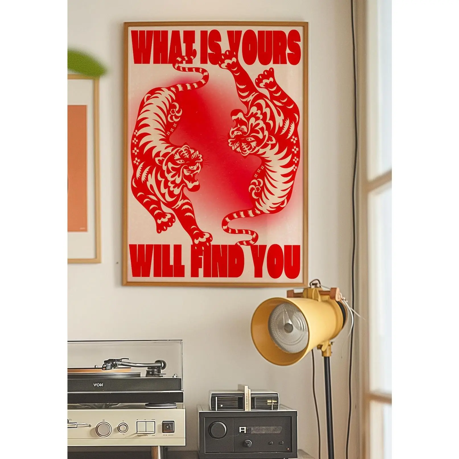Vintage 70s Psychedelic Tiger Framed Poster - Waterproof Whimsical Home Decor Wall Art, Red Retro Funky Print with Artistic Affirmation, Vintage Room Decor for Bedroom, Kitchen Supplies