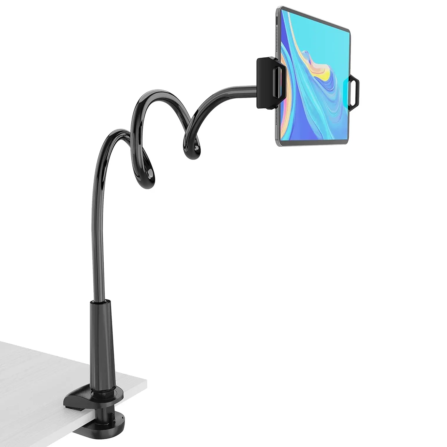 Gooseneck Tablet Holder for Bed, Reinforced Flexible Arm Tablet Stand with 360° Rotation, Hands-Free Clamp Mount for 4.7–13" iPad, Kindle, Galaxy Tab, Switch