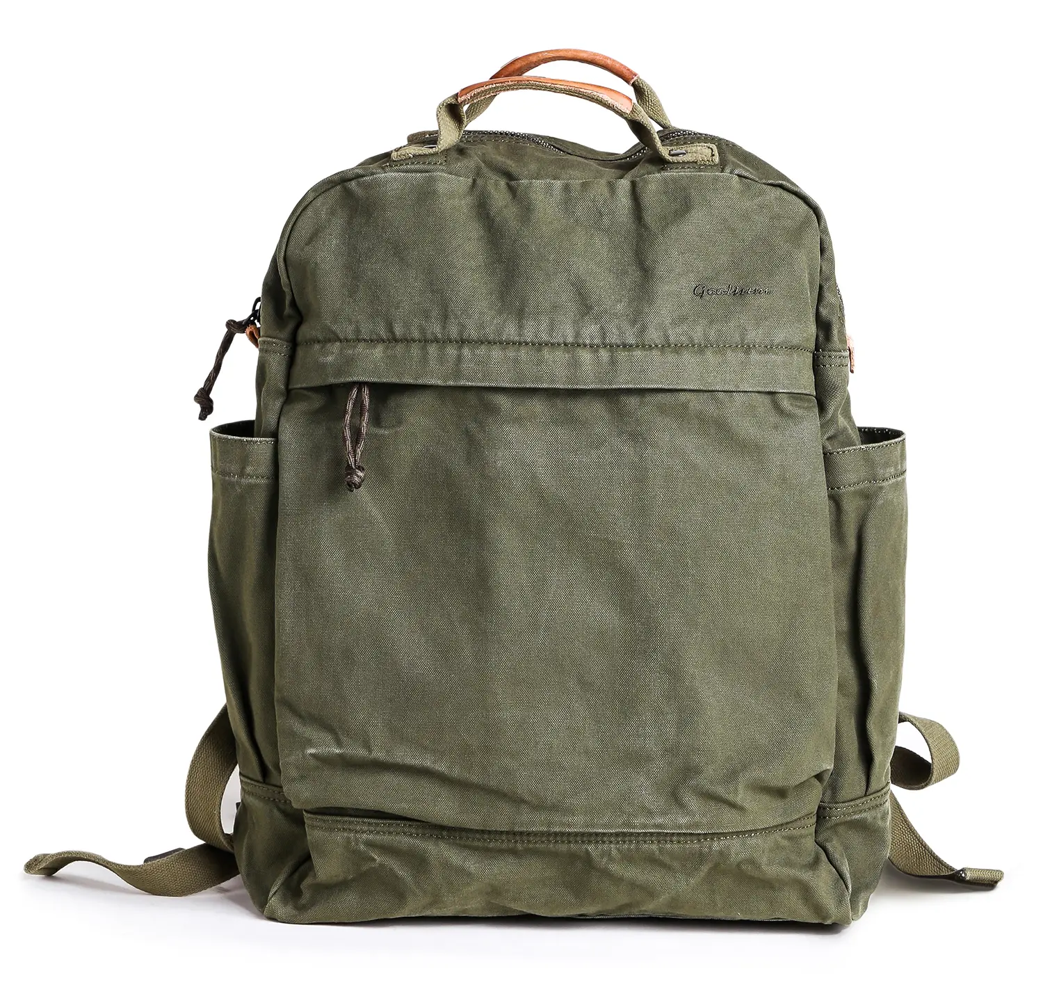 GOOTIUM Vintage Canvas Backpack for Men, 18L Durable Rucksack with Leather Trim and Quick Access Zipper, Adjustable Shoulder Strap for Everyday Carry & International Travel