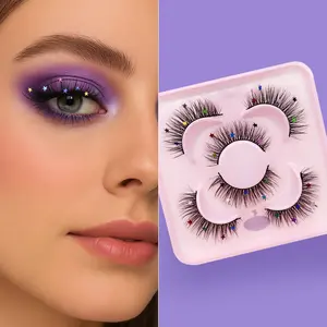 6 Pairs Colorful Glitter False Eyelashes Star Heart & Butterfly Confetti Lashes Fluffy Reusable for Party Cosplay Festival Makeup Girls Night Halloween Christmas New Year Looks Lightweight Cosmetic