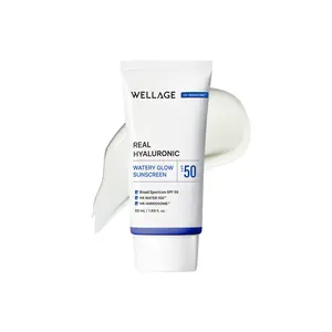 Wellage Real Hyaluronic Watery Glow Sunscreen 50ml (1.69 fl.oz) | Hydrating Sunscreen, Lightweight, No White Cast, Hyaluronic Acid, Korean Skincare