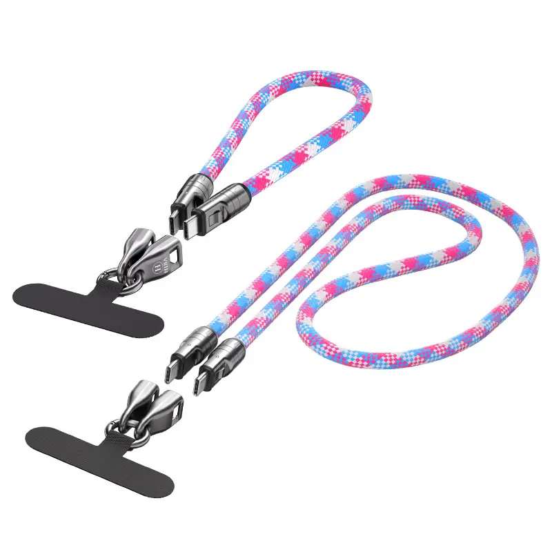 Hiba 240W Fast Charging Cable 48V/5A PD27W Data Sync 2-in-1 Nylon Lanyard 47 Inch Cross Body Wrist Strap for iPhone Samsung Motorola Google Pixel Durable Cellphone Type C Charger