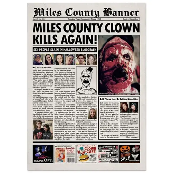 Terrifier 2 Newspaper Poster print Terrifier 2 Newspaper Poster print