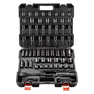 VEVOR Drive Impact Socket Set 1/2" - 65PCS Deep & Standard Socket Set SAE 3/8" to 1-1/4" and Metric 10-24mm, 6 Point CR-V & Cr-Mo Alloy Steel for Auto Repair - Easy-to-Read Size Markings, Storage Case