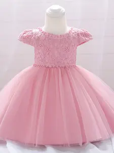 Baby Girl Clothes Infant Christening Cocktail Toddler Outfit Baptism Pageant Birthday Party Beading Lace Mesh Ball Gown Princess Dress for all Season 0 to 2 Years