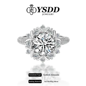 【#216 Sunflower】2Carat D/E Color Synthetic Moissanite Rings in 925 Sterling Silver