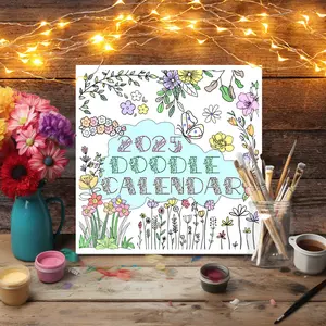 Calendars Planners & Personal Organisers 2025 Doodle Calendar Floral Design for Creative Planning with Art Supplies Included