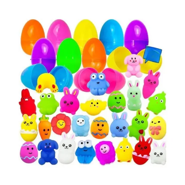 Kids' 24-Pack PVC-Free Safe Prefilled Easter Eggs with Mochi Squishy Bunny Toys, Easter Basket Stuffers, Party Favors