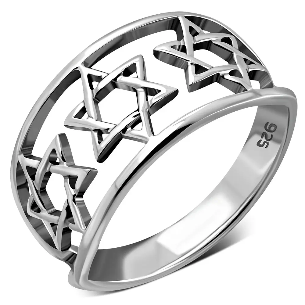 925 Sterling Silver Jewish Star of David Ring - Star Motifs, Comfortable Fit, Adults' Daily Wear, Meaningful Design, Minimal Maintenance, No Fuss Anniversary Accessory, Symbolic Charm