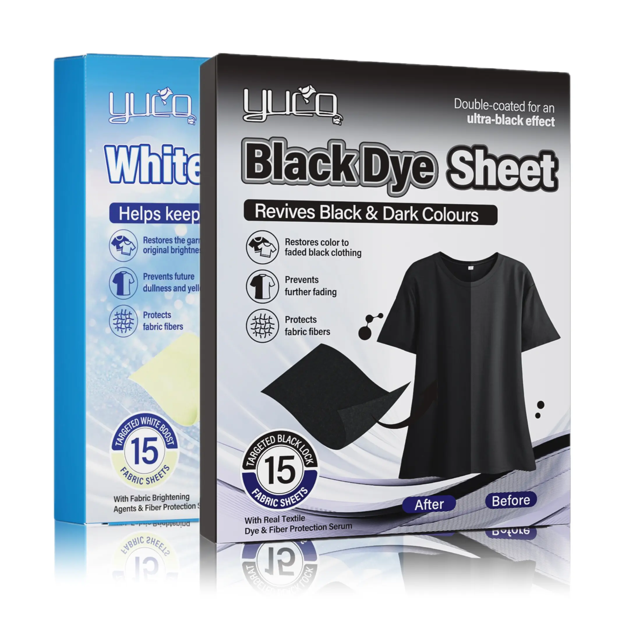YUCO Compact Fragrance-Free Non-Chemical Household Laundry Fabric Sheets - 15 Sheets, 24 Months Shelf Life, Fabric Safe, All-Purpose Cleaner for Brightening Faded Dark Clothes, Deep Cleaning, Gentle Care