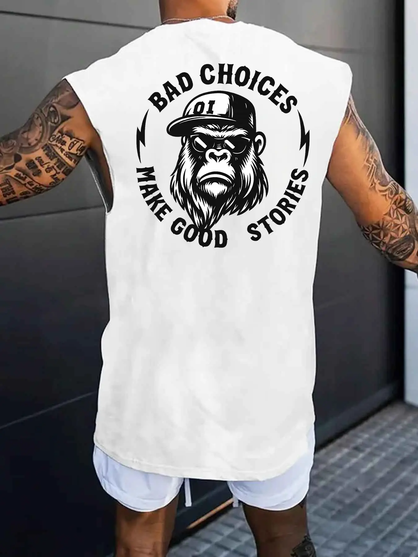 BAD CHOICES MAKE GOOD STORIES Gorilla Print Graphic Men's Casual Graphic Design Tropical Streetwear Sleeveless Tank Top
