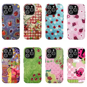 Floral Dot Ladybug Print Phone Case, Durable Two-In-One Protection, Fits iPhone 17 16 15 14 13 12 11 Pro