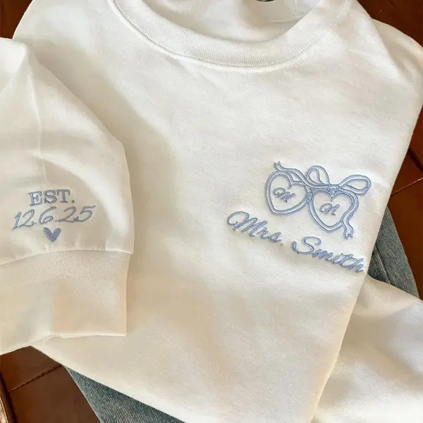 Personalized Bride Sweatshirt, Custom Future Mrs. Embroidered Crewneck, Engagement Gift, Wedding Last Name Sweatshirt, Bridal Shower Outfit
