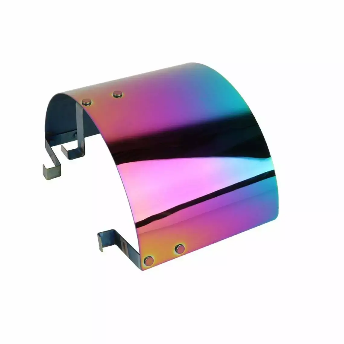 Premium Stainless Steel Rainbow-Tinted Engine Bay Heat Shield - Durable Sturdy Neochrome Automotive Radiator Cooling Accessory, Adjustable Mounting Tabs, Curved Profile, Pre-Drilled Holes, Universal Fit, Heat Protection Radiant Barrier for Car Enthusiasts