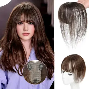 ALICOCO Clip in Bangs 100% Real Human Hair Extensions French Natural Black Fake Bangs Hair Clip on bangs for women Fringe with Temples Hairpieces Faux Bangs for Daily Wear Straight Clip-In hair topper stylish hairtoppers