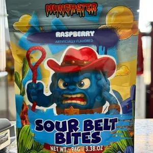 Fruit-Flavored Raspberry Sour Belt Bites, Chewy Gummy Candy Snacks for Quick Treats